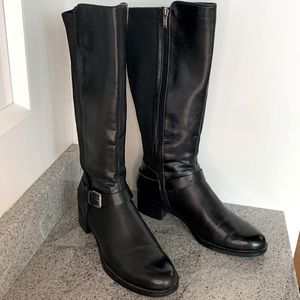 Franco Sarto Tall Boots in Black, size 11; Leather with elastic back calf